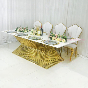 Juego de mesa de comedor de lujo para boda de acero inoxidable dorado para 8 personas