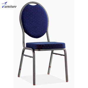  Elegante silla de banquete de terciopelo azul con patas de hierro